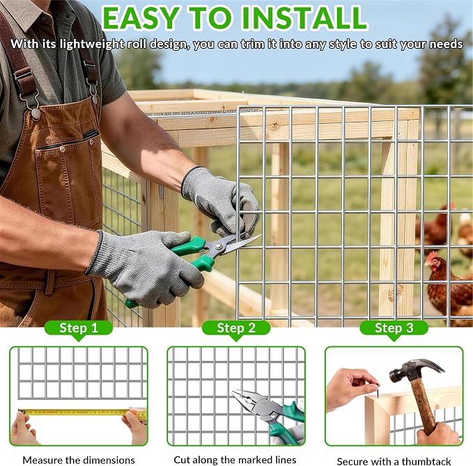 Welded Wire Fence 2‘’x 4‘’ 5ft x 50 ft,Vinyl Coated Welded Wire Mesh Roll,16GA Heavy Duty Galvanized Chicken Wire Fencing, Hardware Cloth for Yard Vegetable Protection Goat & Poultry Netting