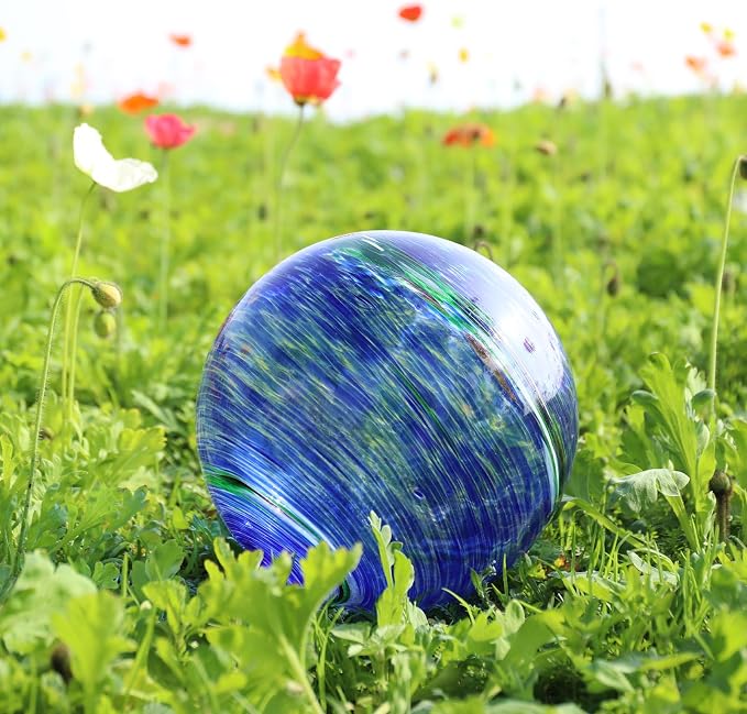 10 Inch Gazing Ball Glass Reflective Garden Globe Outdoor Gazing Globe Yard Ornament for Garden Yard Home Outdoor Decoration Blue(NOT Solar)