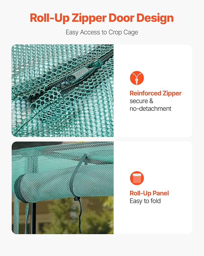 VEVOR Crop Cage, 11.6 x 3.9 x 6.3 ft Plant Protection Tent with Zippered Door, Wind-Resistant Tall Crop Cage, Easy to Install, Outdoor Raised Bed Cover, Tomato Plant Netting for Garden Patio Lawn