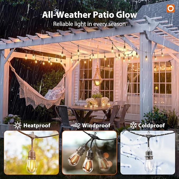 addlon 100FT Outdoor String Lights LED with Remote Dimmable Patio Lights Waterproof Shatterproof with 50 Edison Bulbs for Outside Backyard Porch Garden Bistro Pergola Party Decor, Warm Lighting