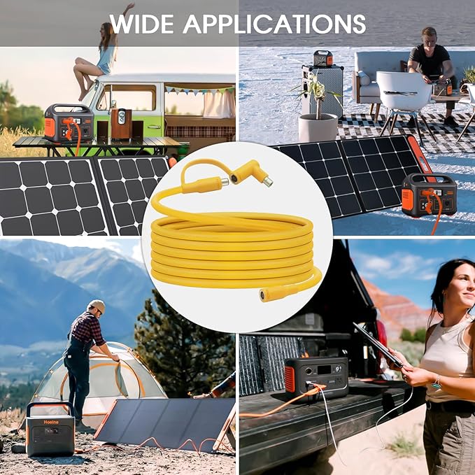 Solar Panel Extension Cable for Jackery 30FT, 14AWG 8mm DC Connector Compatible with Yeti, Anker, BLUETT, Jackery Portable Power Stations for Outdoor Camping, RV, Emergency Use (Yellow)