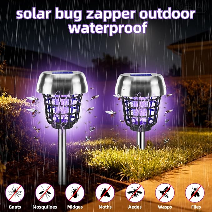 2026 New Solar Bug Zapper Outdoor, Mosquito Killer, Waterproof Fly Traps Gnat Zapper for Small Flying Insect Bug Fly Gnat, Waterproof Mosquito Repellent for Patio Yard Garden Farm(4)