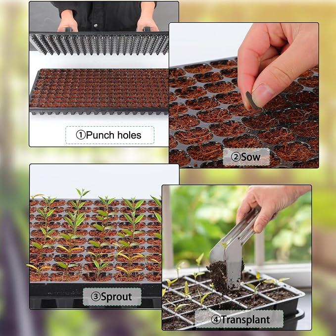(20-Pack)200-Cell Seed Starter Trays with Dibber, 10 Pack Nursery Starting with Base Tray, 200 Hole Soil Digger for Setting Out Quickly, Seedling Planting Tray, Germination Kit Trays Reusable