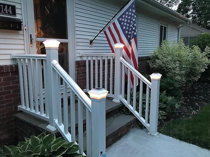8 Pack Solar Post Cap Lights - Classic #2: Fits 4x4 Vinyl, 4x4 & 6x6 Wood Posts, 25 Lumen 3000K Warm White, Outdoor Deck Fence Light, Waterproof, Elegant White