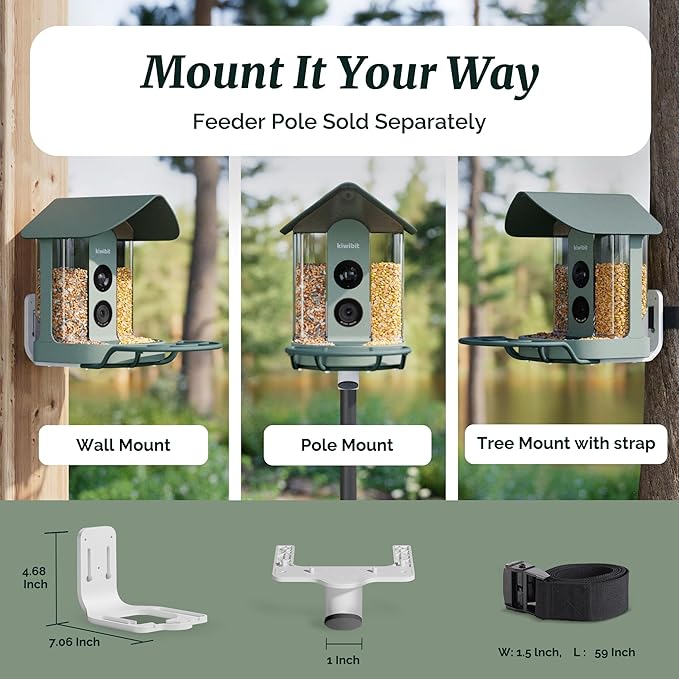 Kiwibit Smart Bird Feeder 4K AI Camera with Solar Panel for Outdoors, Bird Species Identification, 8MP Photo, 4K Video Livestream, Real-Time Bird Alert, Birdwatching Gift for Bird Lover, Bluejay Sky