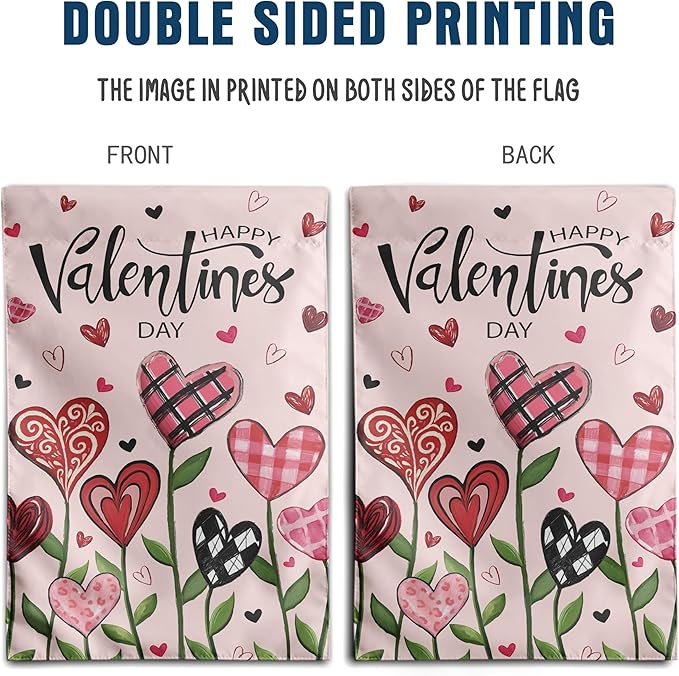 Happy Valentines Day House Flag 28 x 40 Double Sided Love Heart Floral Garden Decorations Spring Holiday Anniversary Yard Banner 12x18 Inch Double Sided for Outside