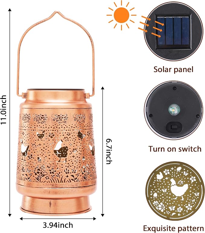Chicken Solar Lanterns Outdoor Waterproof, Chicken Gifts for Women Farmhouse Lovers Hanging Solar Lights for Outside, Decorative Light for Garden Patio Porch Yard Decor