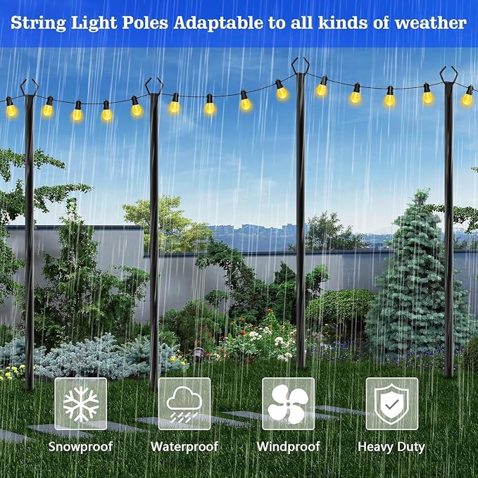SINLEY 2 Pack String Light Poles,10 Ft Metal Poles with Fork for Outdoor String Lights,Outdoor Light Poles with Fork,Poles/Post/Stand for Outside,Patio,Deck,Backyard,Garden Wedding,Party