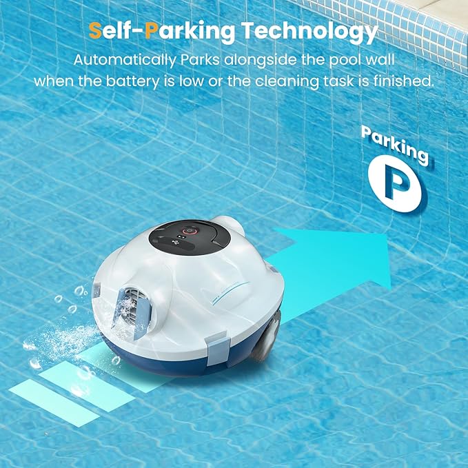 Y10 Cordless Robotic Pool Cleaner, Automatic Pool Vacuum - Ultra Long Battery Life, Powerful Suction, Self-Parking, Lightweight for Above/Inground Pools Up to 65ft/1100 Sq.Ft (Ivory)