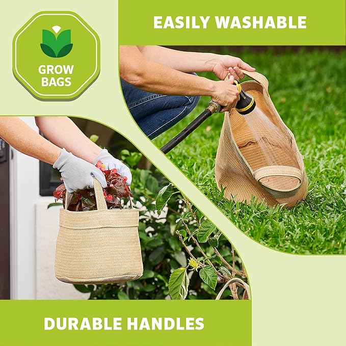 Coolaroo 2-Pack 2 Gallon Heavy Duty Plant/Vegetable/Herb/Fruit Breathable Fabric Grow Planter Pot Bags with Handles, Desert Sand