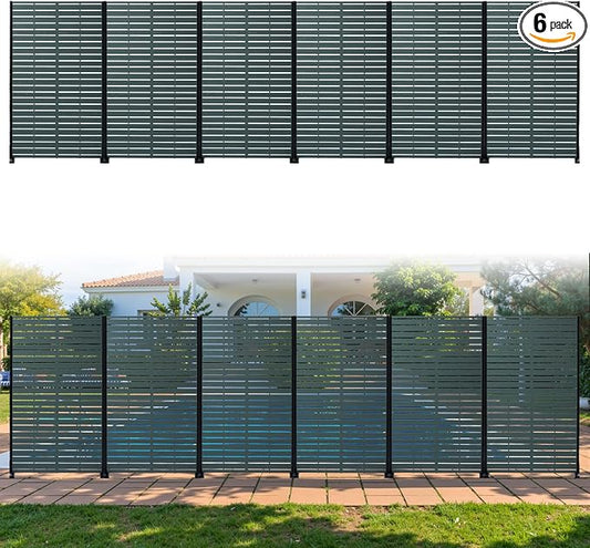 Privacy Screen Outdoor 60" Hx35 W Freestanding Privacy Panel with Stand, HDPE Decorative Privacy Fence with Louver Pattern 5 Panels, Patio Divider Screen, Privacy Screens for Outside