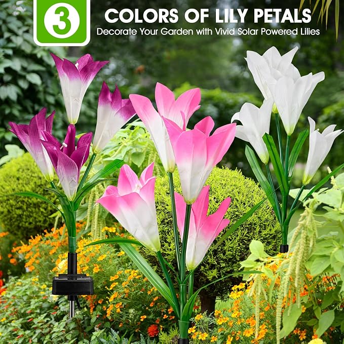 10 Pack Solar Garden Lights Outdoor, 7 Color Changing LED Waterproof Solar Powered Lily Flowers Landscape Lights for Outside Yard, Patio, Pathway Decorative, Décor