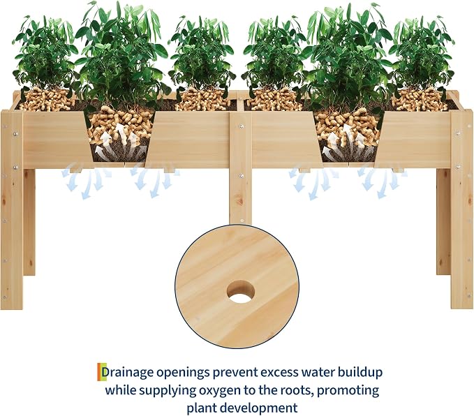 72x 23x30IN Raised Garden Bed Outdoors with High Legs & Hooks, Non-Woven Liner, Elevated Wooden Large Planter Box for Backyard, Patio, Balcony w/Divider Panel, 6 Legs, 300lb Capacity