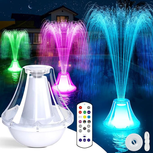 Bubbling Pool Fountain with Lights,Floating Pool Fountains with Anchor,Above Ground Pool Water Fountain Pump,Battery Powered Swimming Pool Floating Fountains for Inground Pool-1PC(White)
