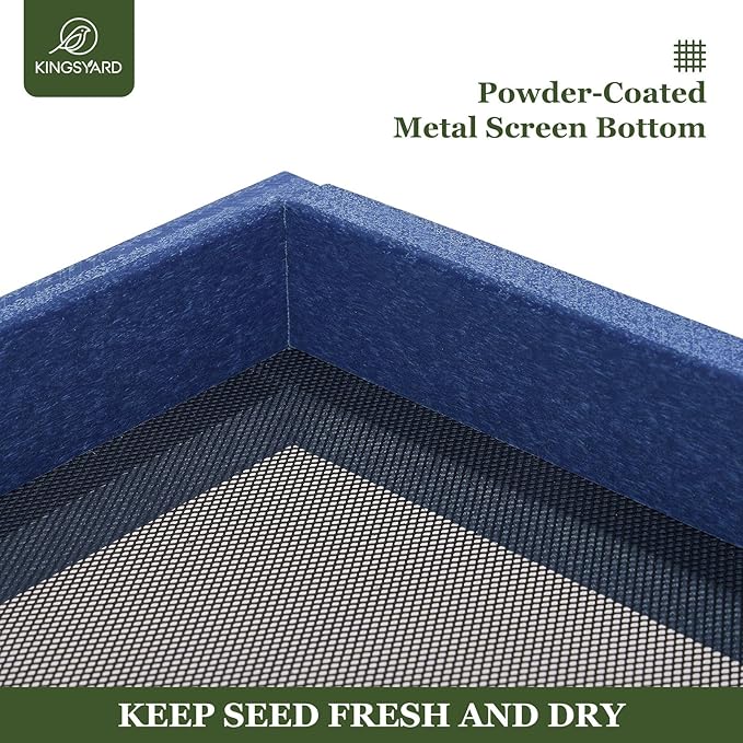 Kingsyard Platform Bird Feeder for Outdoors, Hanging Tray, 2 Pack | Recycled Poly Lumber, Weatherproof, 11x11 Tray, Holds up to 3 lbs Seeds or Mealworms, Easy Clean & Refill, Blue