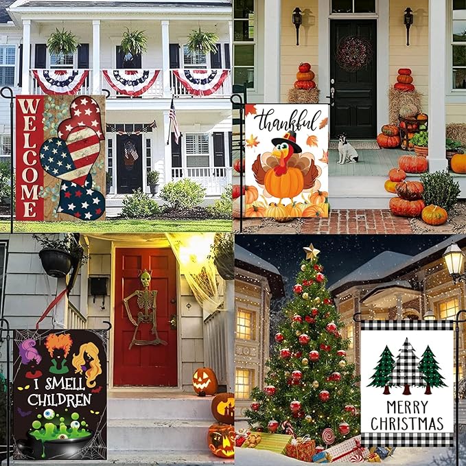 Seasonal Garden Flags Set of 12 Double Sided 12 x 18 Inch Yard Flags, Small Garden Flags for Outside, Spring 4th of July Easter Seasonal Flags for Outdoor Decorations,Holiday Garden Flags for All Seasons