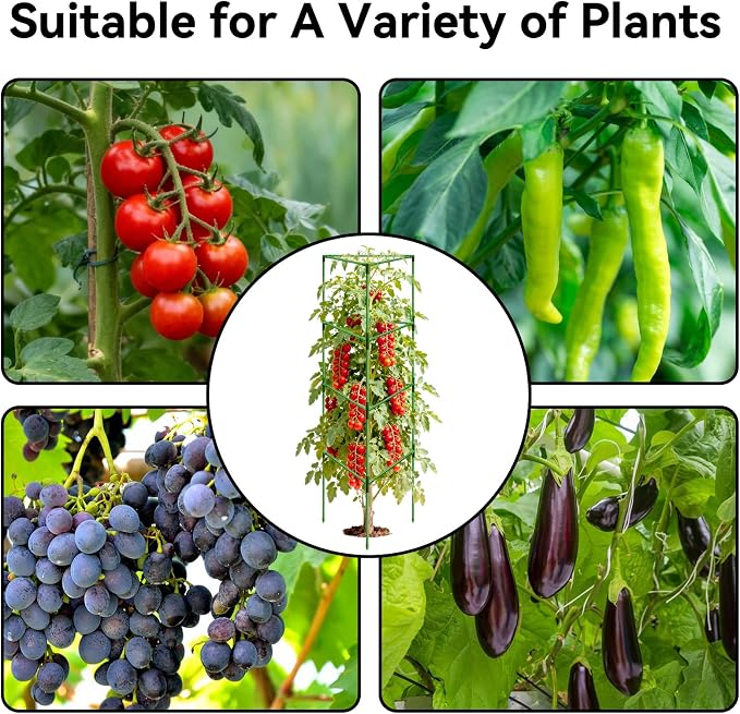 Halatool 57 Inch Tall Tomato Cages, 2 Pack Heavy Duty Metal Plant Supports Stakes for Garden, Adjustable Foldable Steel Trellis for Climbing Plants Cucumbers Peppers Cherry Flowers Vegetables Fruits