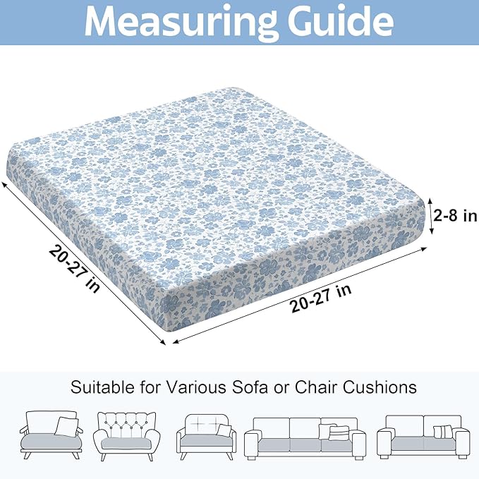 pickyNproud 8Pcs Patio Cushion Covers Stretch Outdoor Couch Cushions Slipcovers Replacement Washable Furniture Protector with Elastic Bottom Sofa Chair Seat Cover, Light Blue