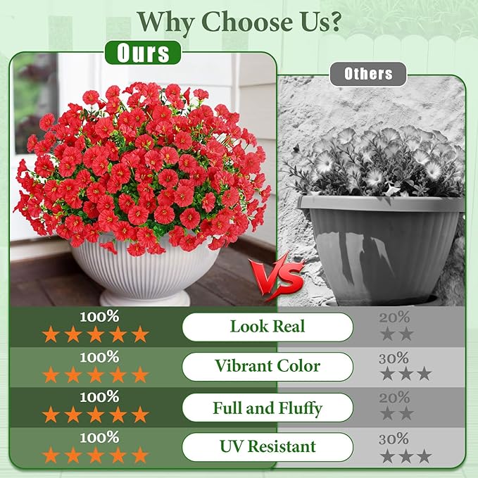Yastouay Artificial Flowers for Outdoors, 26 Bundles Fake Outdoor Flowers, UV Resistant Artificial Plants & Flowers for Decoration, Red Realistic Morning Glory for Outdoor Porch Garden Decoration
