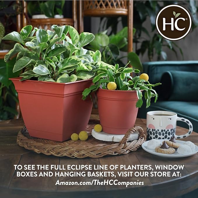 The HC Companies Eclipse Round Planter with Saucer - Outdoor & Indoor Plant Pot with Drainage Holes - Lightweight, UV-Resistant Plastic Pots for Plants, Flowers & Herbs (16" Black, Pack of 1)