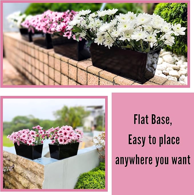 LaLaGreen Rail Planters (16 Inch, 2 Pack) Black Metal Rectangle Plants Boxes Hanging Flower Pots Patio Decor Apartment Balcony Outdoor Planter Deck Railing Fence Rail Decorations Garden Baskets Pot