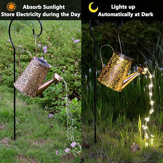 JIAJIAMEI Large Solar Watering Can Lights Flower Outdoor Garden Decor, Waterproof Cascading LED Hanging Lights, Gifts for Mom Grandma Women Birthday Mother's Day - Yard Porch Patio Backyard