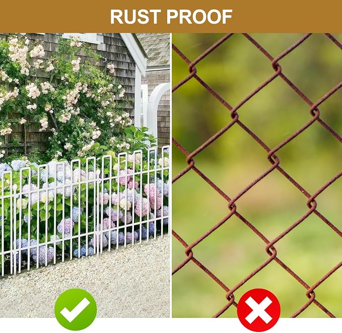 26 Panels No Dig Animal Barrier Fence, 13in(H) x 37ft(L) Garden Edging Border Fencing, Rustproof Metal Stakes Decorative Garden Fence, Dog Digging Defense Fencing Barrier for Outdoor, Yard, White