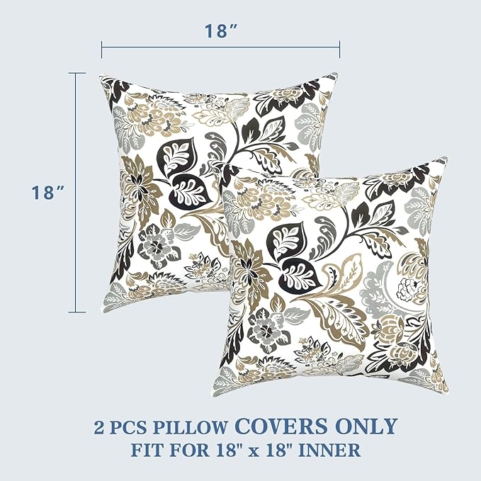 LVTXIII 2 Pack Outdoor Pillow Covers ONLY 18x18 Inch, Water-Repellent Square Decorative Cushion Covers for Patio Furniture, Garden, Sofa, Dailey Tan