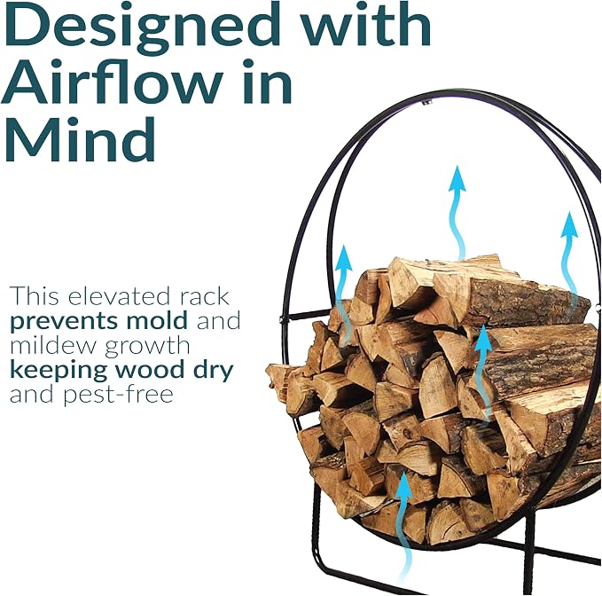 Sunnydaze 24-Inch Outdoor Firewood Rack Hoop - Indoor Round Tubular Steel Fireplace Wood Holder - 300-lb Capacity
