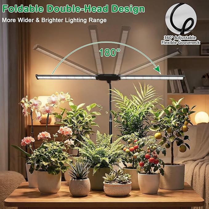 Grow Light for Indoor Plant, 6000K Full Spectrum Plant Lamp with Red Blue White LED for Pot Succulents Seed Growing, Light Strip Foldable & Height Extendable 9-25'', Auto Timer 4 8 12Hrs
