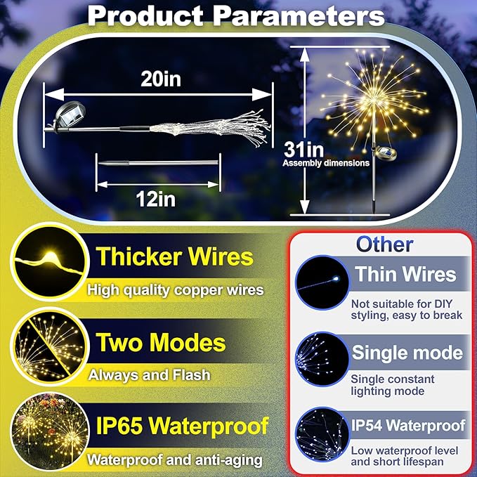 Anordsem Solar Lights Outdoor Waterproof: Garden Light Solar Powered for Yard Outside - Sparkler Fireworks Twinkle Lighting Path Decor 6 Pack - LED Starburst Gardening Gifts for Women Mom Wife