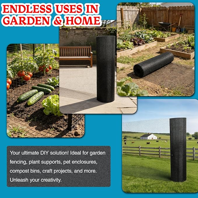 Black Hardware Cloth 1/4inx48inx100ft, 22GA, Chicken Wire Fencing Roll, Black Chicken Wire Mesh, Vinyl PVC Coated Welded Wire Mesh for Chicken Coop Barrier, Rabbit Snake Poultry Fences