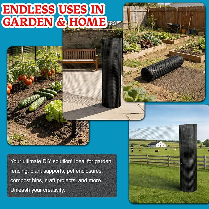 Black Hardware Cloth 1inx36inx100ft, 17GA, Chicken Wire Fencing Roll, Black Chicken Wire Mesh, Vinyl PVC Coated Welded Wire Mesh for Chicken Coop Barrier, Rabbit Snake Poultry Fences