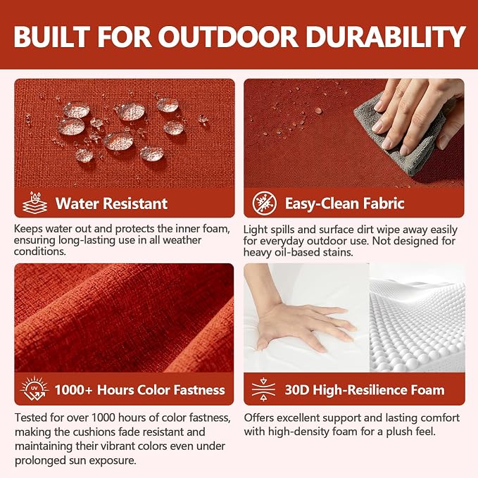 Goodgoods 24 x 24 Outdoor Patio Deep Seat Cushions 2-Pack, 1000+ Hours Fade-Resistant & Water-Resistant Outdoor Furniture Chair Cushions with 30D High-Resilience Foam for Sofa Chair, Quarry Red