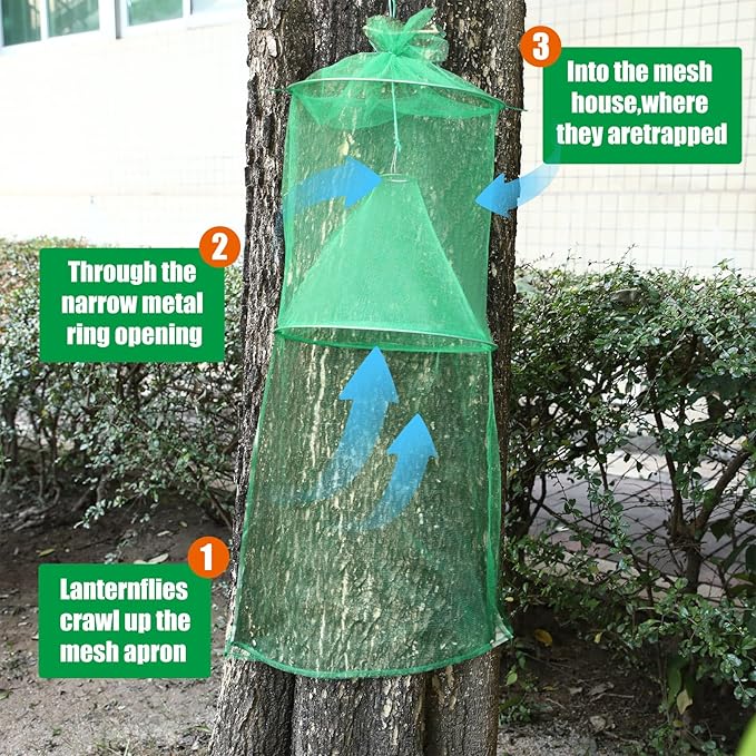 Qualirey 4 Pack Spotted Lanternfly Traps Lantern Fly Killer Mesh Tree Trap with Jute Rope and Nails Effective Way to Catch Lantern Flies and Nymphs (Green)