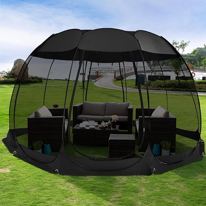 Alvantor Pop Up Screen House Tent, Instant Outdoor Gazebo with Mosquito Netting & UPF 50+ Sun Protection, Portable Canopy Shelter for Patio, Backyard, Camping (2-10 Person)