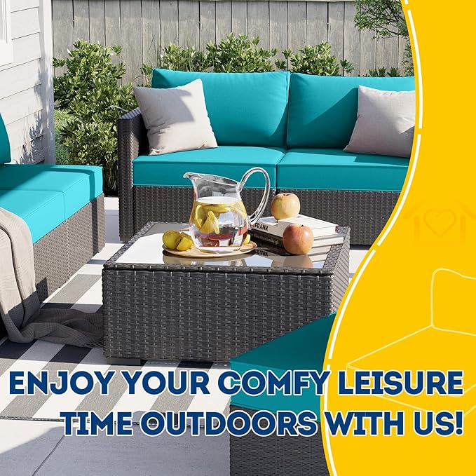 AAAAAcessories Outdoor Seat Cushions for Chairs, Fade-Resistant, Waterproof Patio Furniture Replacement Cushions, 23.5" x 25.5" x 5" + 23.5" x 13.5", Turquoise Blue