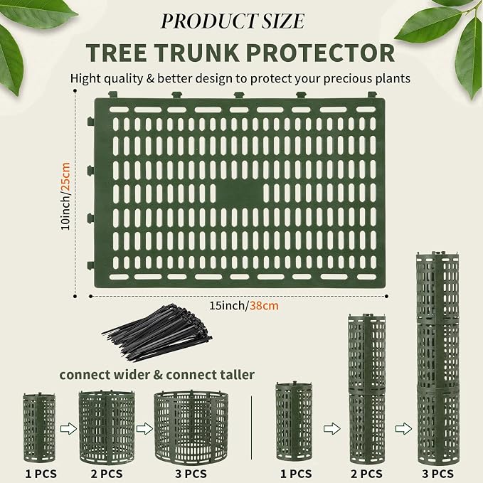 Boao 15 Pieces Plastic Tree Trunk Protector Trees Guard Bark Plant Protectors Locking Tree Guard with 100 Pieces Zip Ties for Protecting Trees from Trimmers and Small Animals(Green)