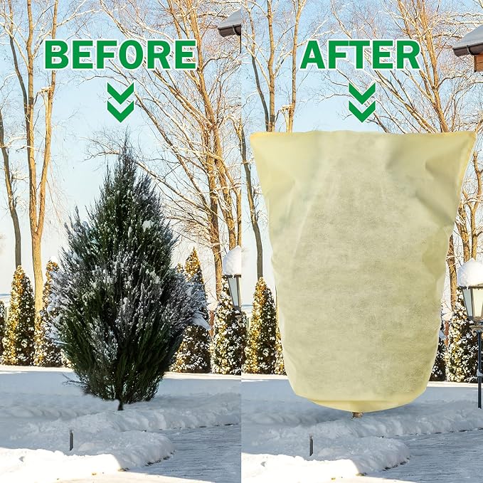 1 Pcs 13 x 13 ft Plant Covers Freeze Protection Extra Large Frost Cloth Plant Covers with Zipper Drawstring Winter Cold Weather Frost Blankets for Outdoor Palm Fruit Tree and Shrubs (Beige)