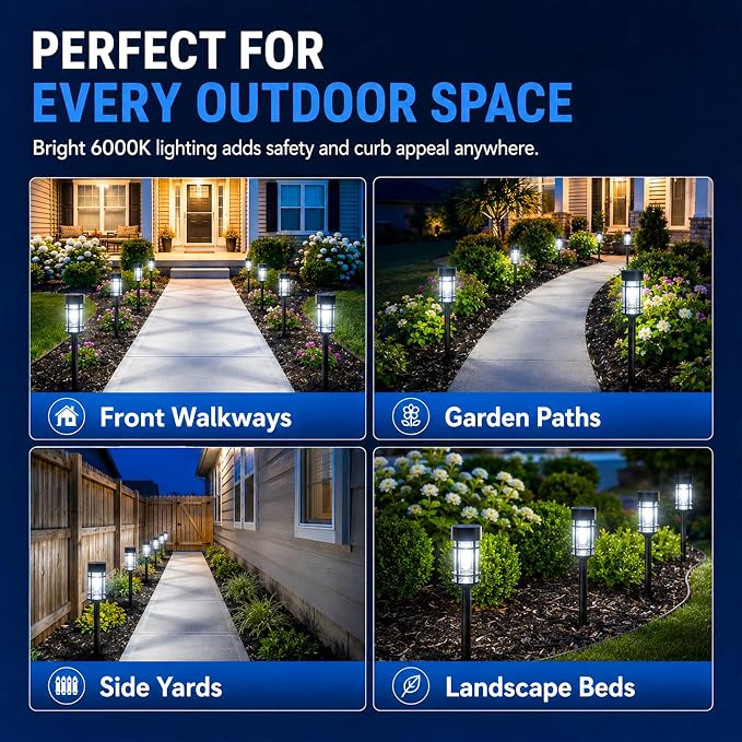 ILANCK 12 Pack Solar Lights Outdoor Parhway, Metal & Glass 21" Large Solar Pathway Lights, Solar Powered Garden Lights for Yard, Landscape, Driveway Walkway