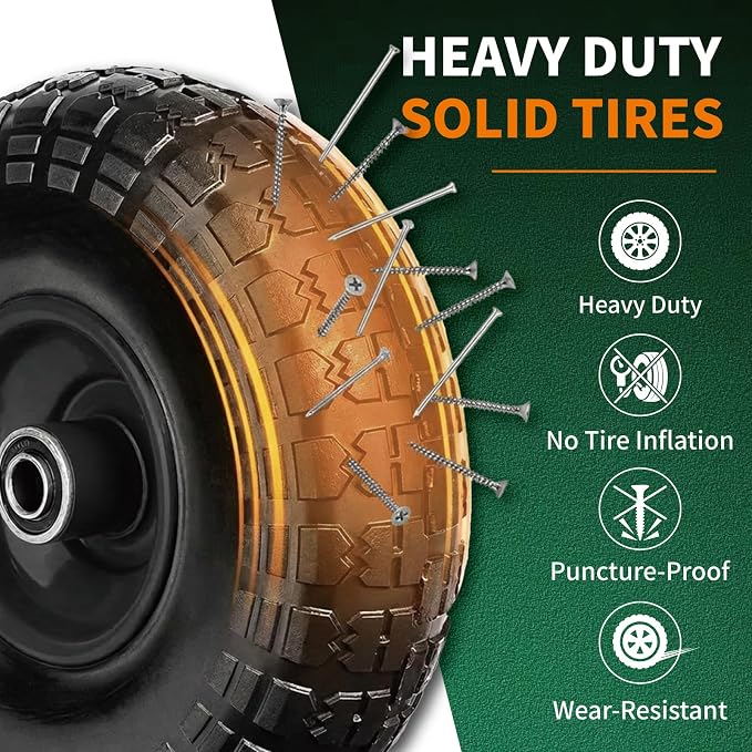 10 Inch Soild Dolly Tire Wheels 5/8" Axle,4.10/3.50-4 Tire and Dolly Wheel Flat Free for Hand Truck,Wheelbarrow Garden Cart, Wagon,Lawn Mower and Gorilla Cart Tires(4 Packs,Black)
