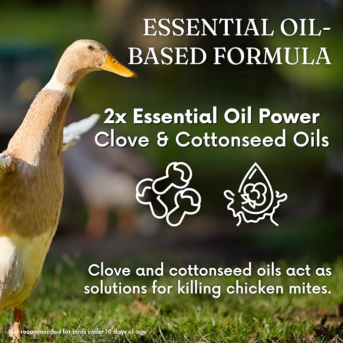 Poultry Chicken & Coop Spray 32 oz | Kills Mites, Fleas, Lice & Ticks | Clove & Cottonseed Essential Oils | Use on Chicks* & Laying Hens | No Egg Withdrawal | Made in USA