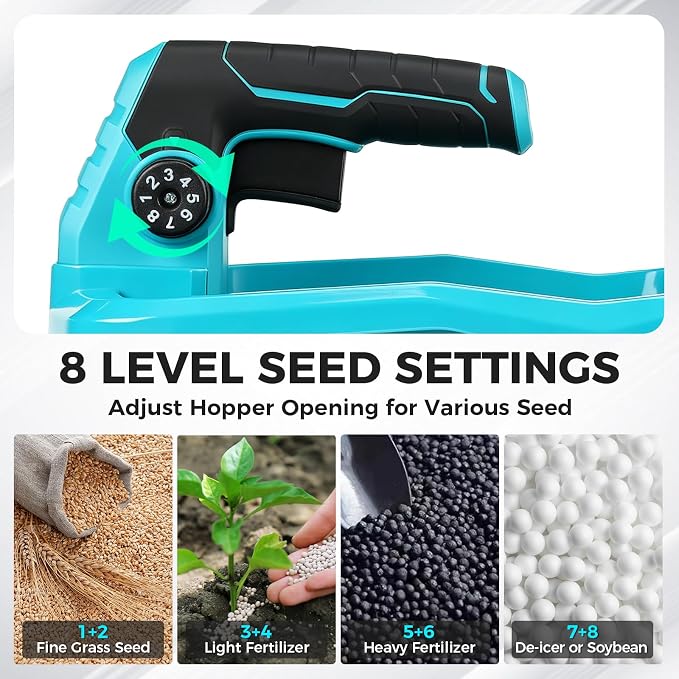 Power Seed Spreader Handheld with Battery 2X 2000mAh 20V, Cordless Grass Seed Spreader Available Year-Round, Electric Lawn Spreader for Fertilizer, Grass Seed, Salt, Ice Melt, Feed