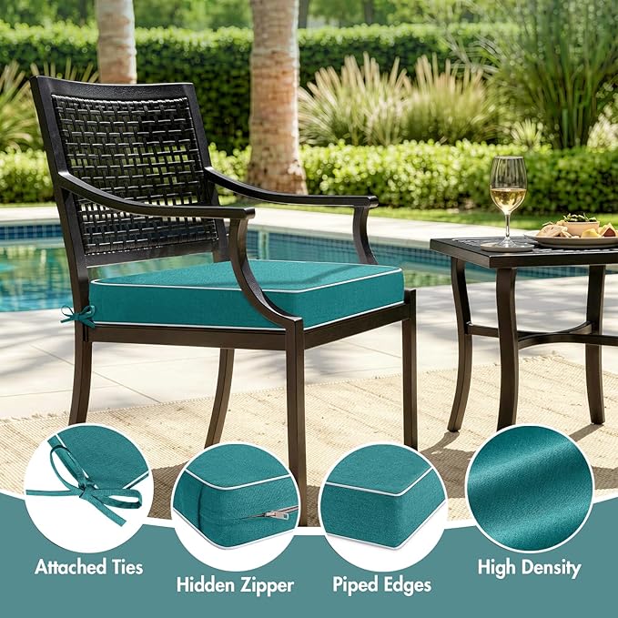 MIULEE Turquoise Outdoor Chair Cushions Set of 2, 18.5x16x3 Inch Waterproof Patio Seat Cushions for Outdoor Furniture Couch Sofa, 3 Year Color Fastness High Density Foam with Adjustable Ties