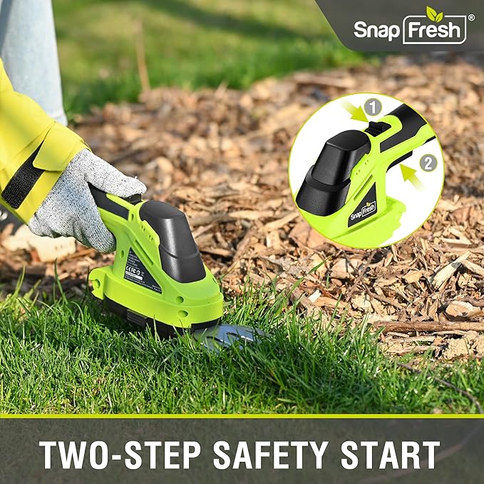 SnapFresh Cordless Grass Shear Bush Trimmer, 2 in 1 Handheld Hedge Trimmer, 7.2V Electric Grass Trimmers, Lightweight Shrubbery Trimmers Battery & Charger Included, Shrub Trimmer for Garden(Green)