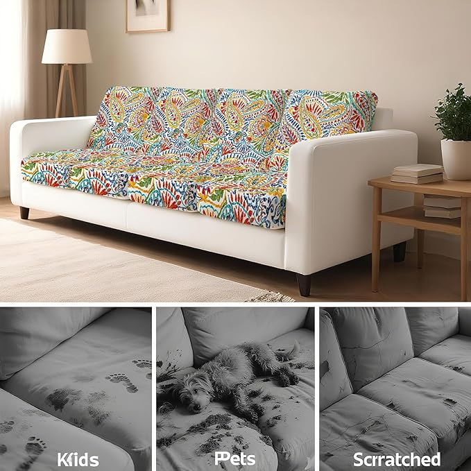 BBSET 8 Pcs Paisley Patio Sofa Cushion Cover Stretch Outdoor Sofa Seat Cushions Cover Indoor Replacement Couch Chair Slipcover Flexibility (Paisley)
