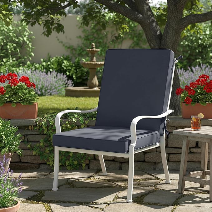 Summsun High Back Outdoor Chair Cushions, Water Resistant Patio Seat Cushion Set with Ties, Removable Covers, Non-Slip Bottom for Garden Lawn Patio Furniture, 44 x 20 Inch, Dark Grey