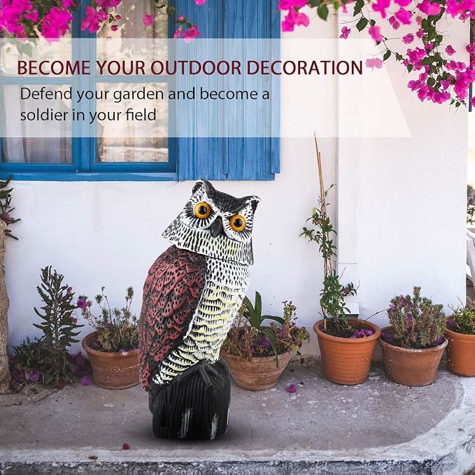 Plastic Owl Statue Decoys for Bird Control - Owl Scarecrow with Rotating Head for Garden, Yard and Outdoor Use | Scare Birds