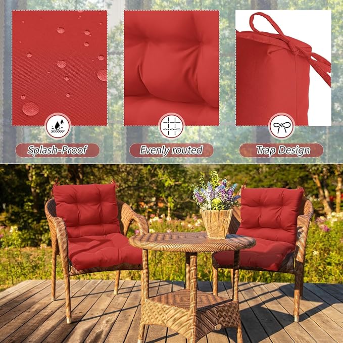 Marsui 4 Pcs Outdoor Indoor High Back Chair Cushions Patio Furniture Tufted Pillow with Ties Water-Resistant Replacement Outdoor Rocking Chair Cushions, 42 x 21 Inches (Red,Solid Color)