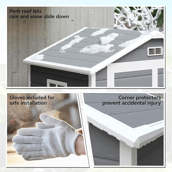 Outsunny 6' x 4.5' Outdoor Storage Shed, Waterproof Resin Plastic Shed with Floor, Window, Lockable Door and Vents, All-Weather Garden Tool Shed for Backyard, Patio, Lawn, Gray